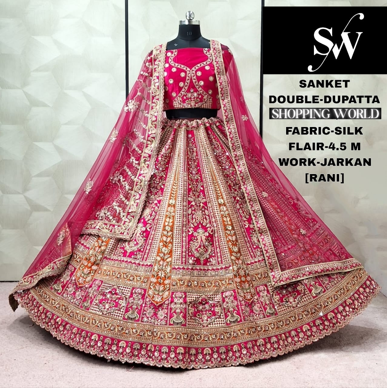 Gorgeous Rani pink Double Dupatta Silk Bridal Lehenga