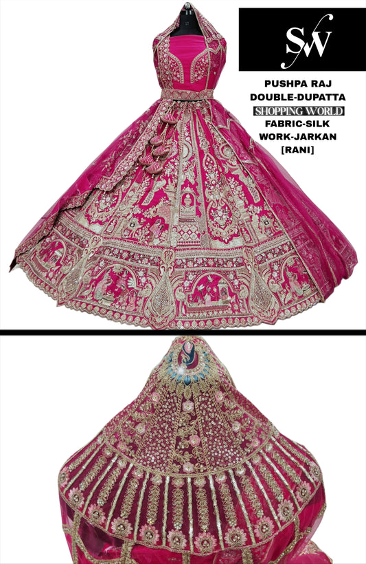 Tremendous Red Double Dupatta Silk Bridal Lehenga