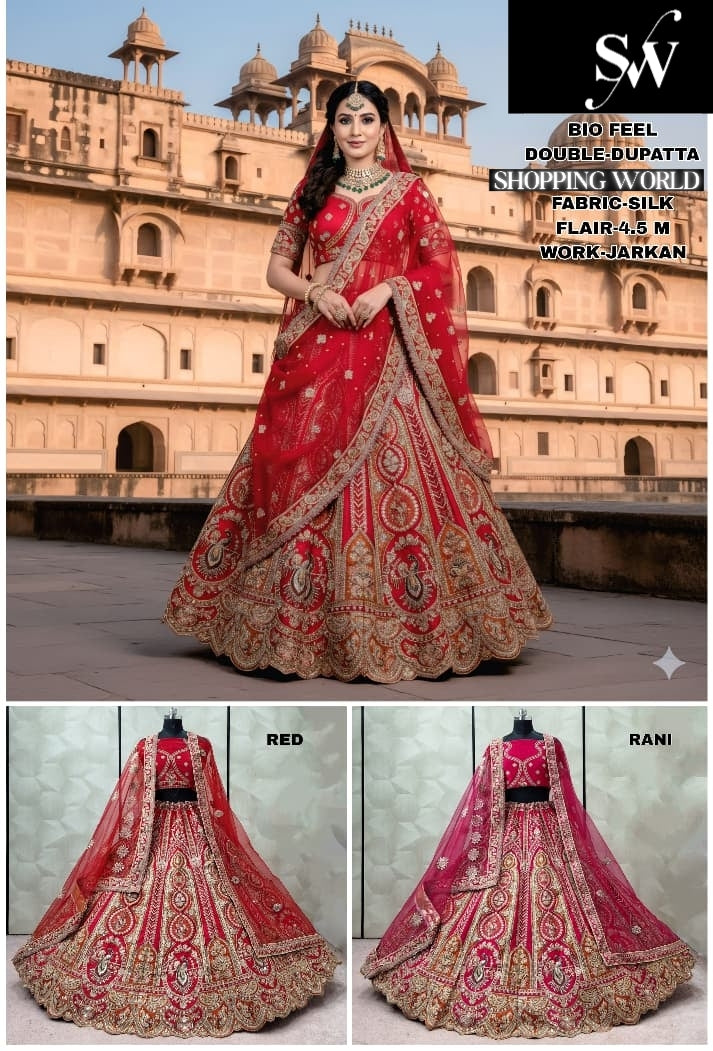 Astonishing Rani pink Red Silk Double Dupatta Bridal Lehenga