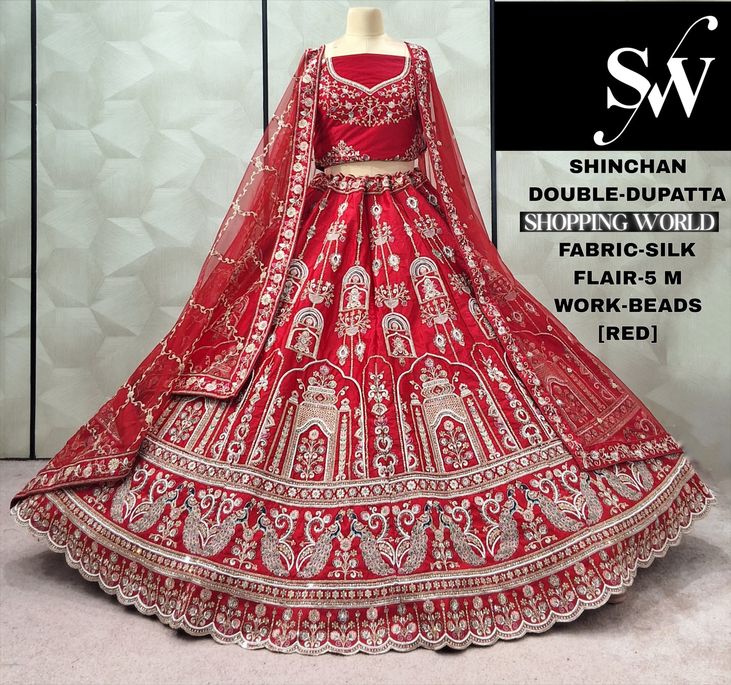 Glamorous Rani pink peacock Silk Double Dupatta Bridal Lehenga