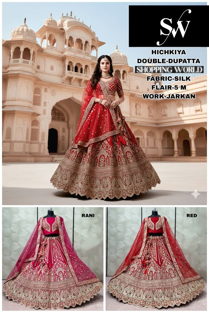 Delightful Red Rani pink Double Dupatta Silk Bridal Lehenga
