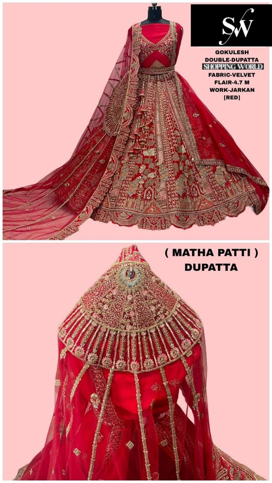 Majestic Rani pink Velvet Double Dupatta Bridal Lehenga