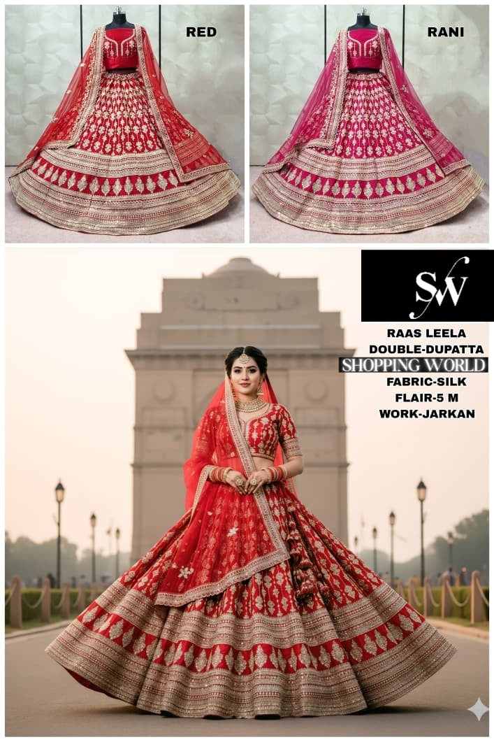 Something Different Red Rani pink Double Dupatta Silk Bridal Lehenga