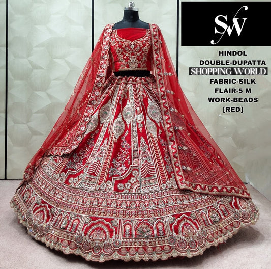 Lovely Rani pink Silk Double Dupatta Bridal Lehenga