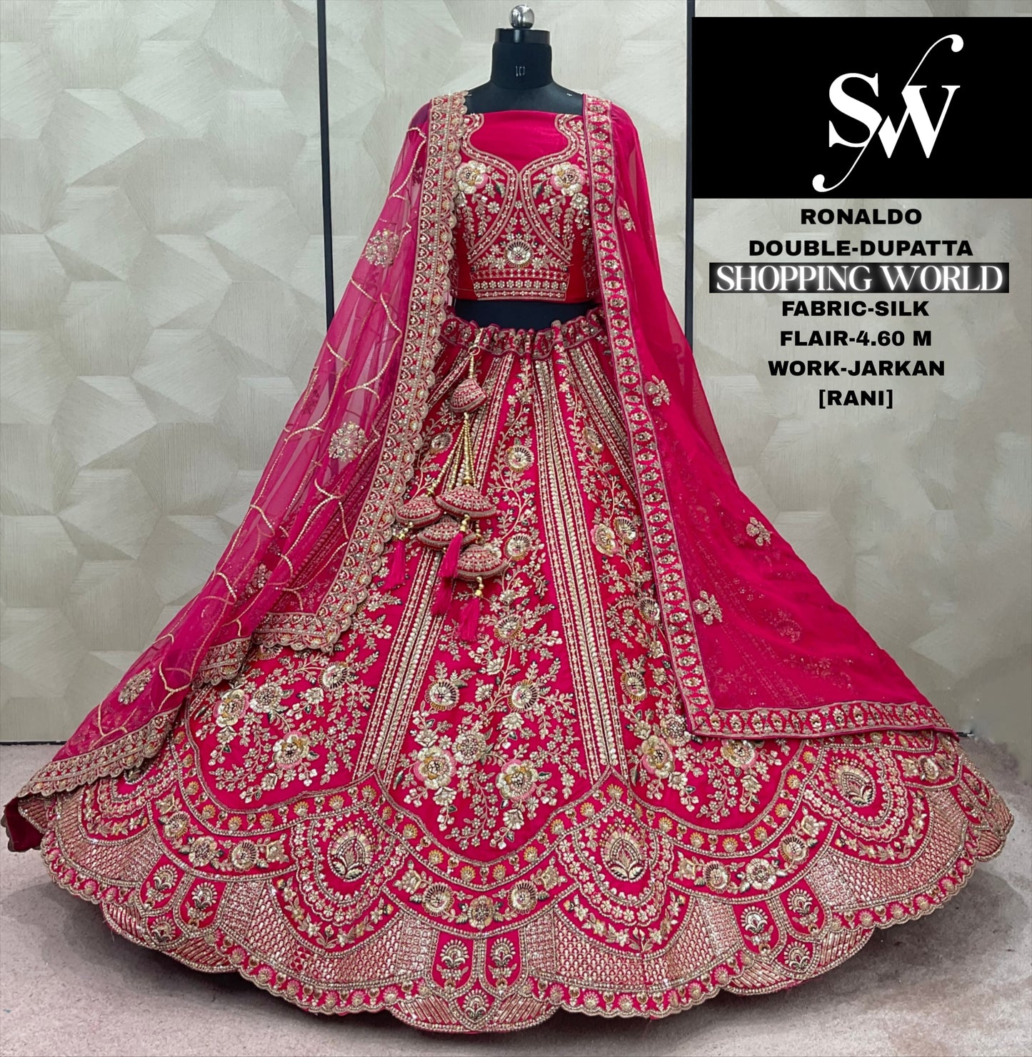 Glamorous Red Silk Double Dupatta Bridal Lehenga
