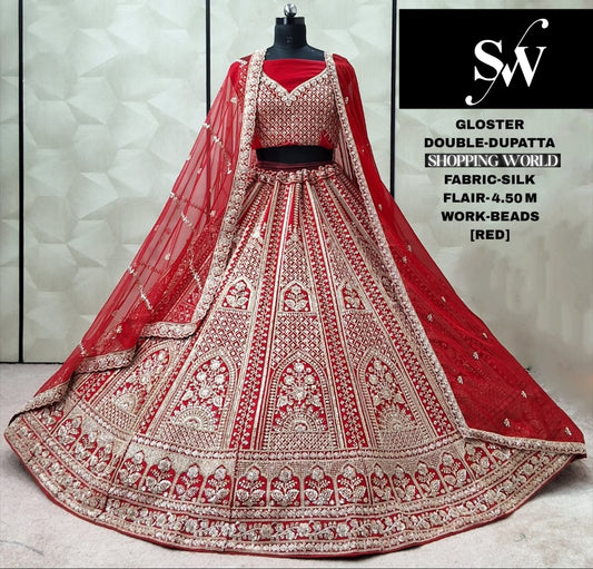 Astonishing Rani pink Silk Double Dupatta Bridal Lehenga