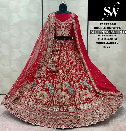 Fantastic Rani pink Peacock Silk Double Dupatta Bridal Lehenga