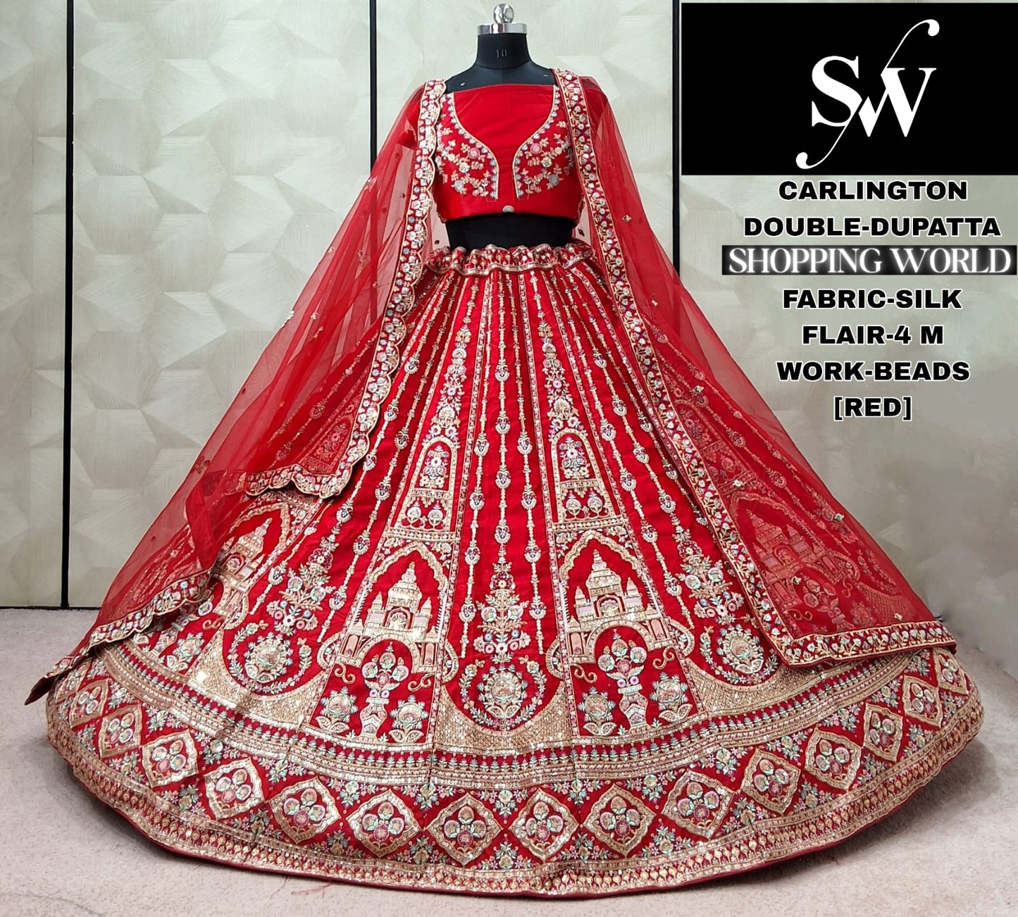 Amazing Rani pink Red Silk Double Dupatta Bridal Lehenga