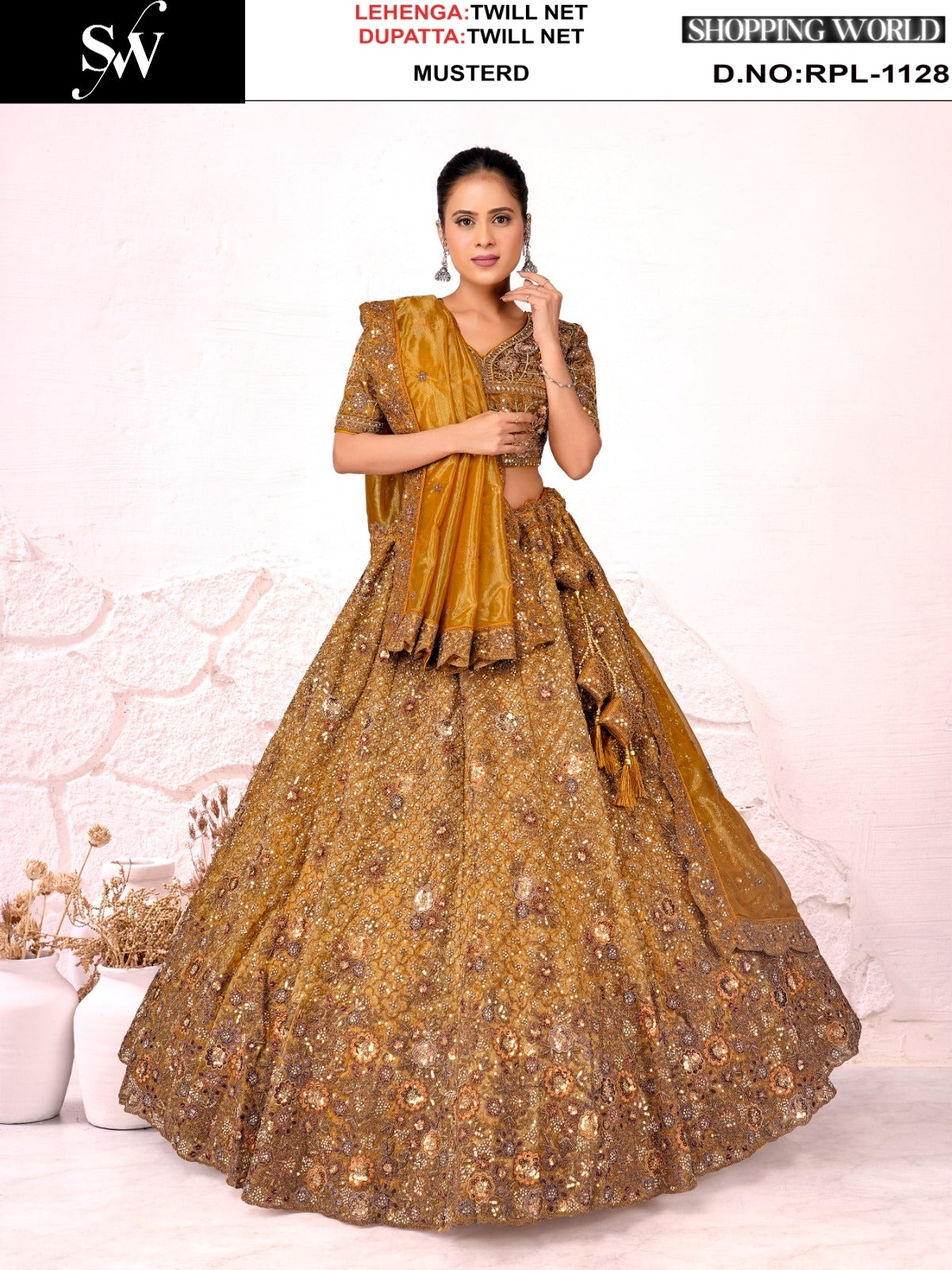 Designer Mustard Twill Net Lehenga