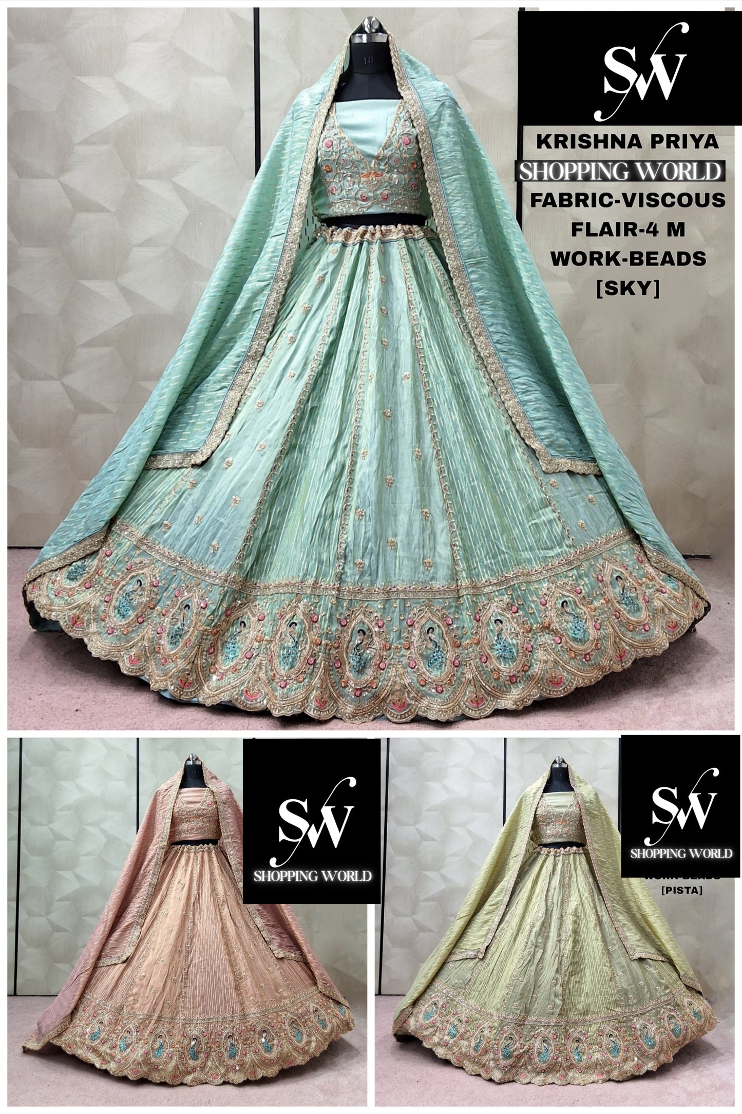 Something Different Sky blue Pista green light peach Lehenga