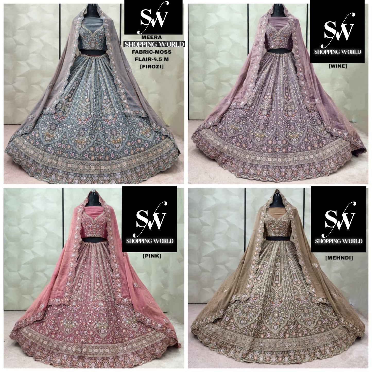 Charming Firozi Blue grey Wine Pink Mehendi yellow Lehenga