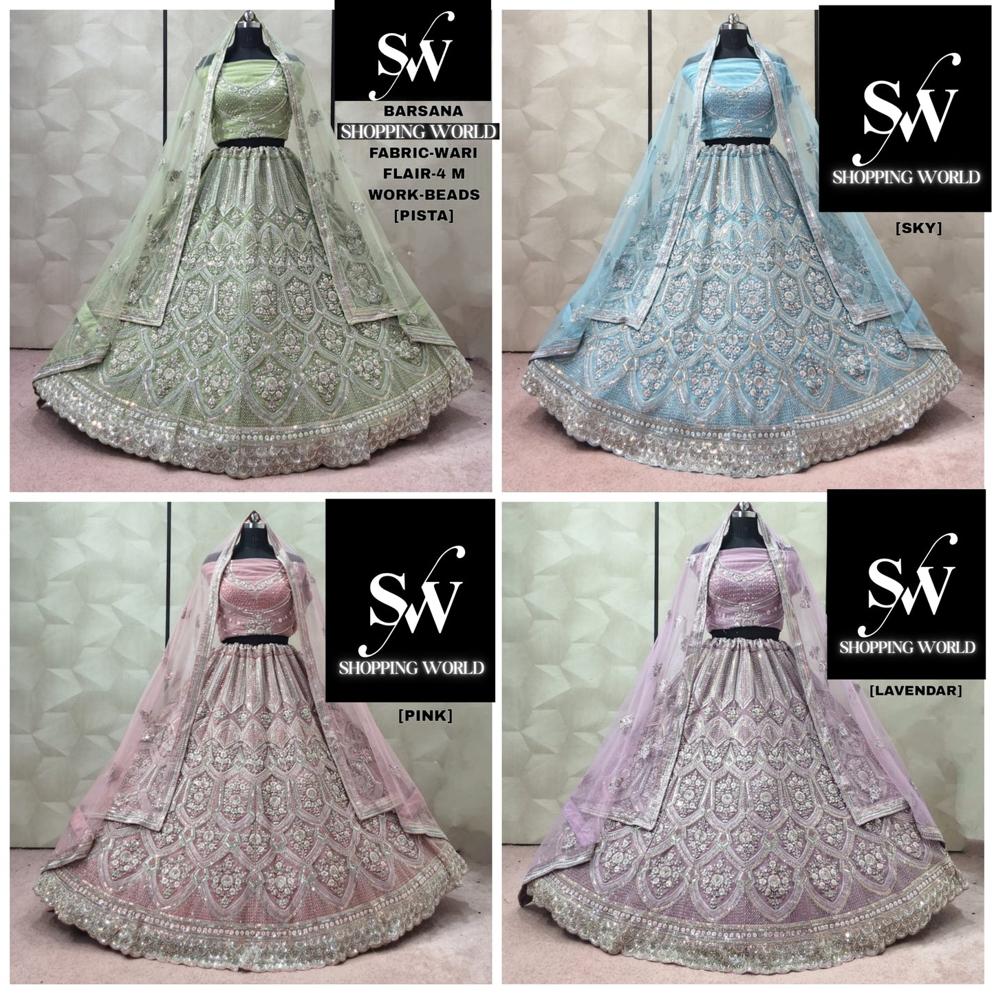 Majestic Pista green Sky blue Pink Lavender Lehenga
