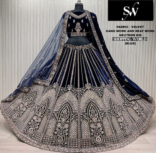 Engaging Rani pink Velvet Bridal Lehenga