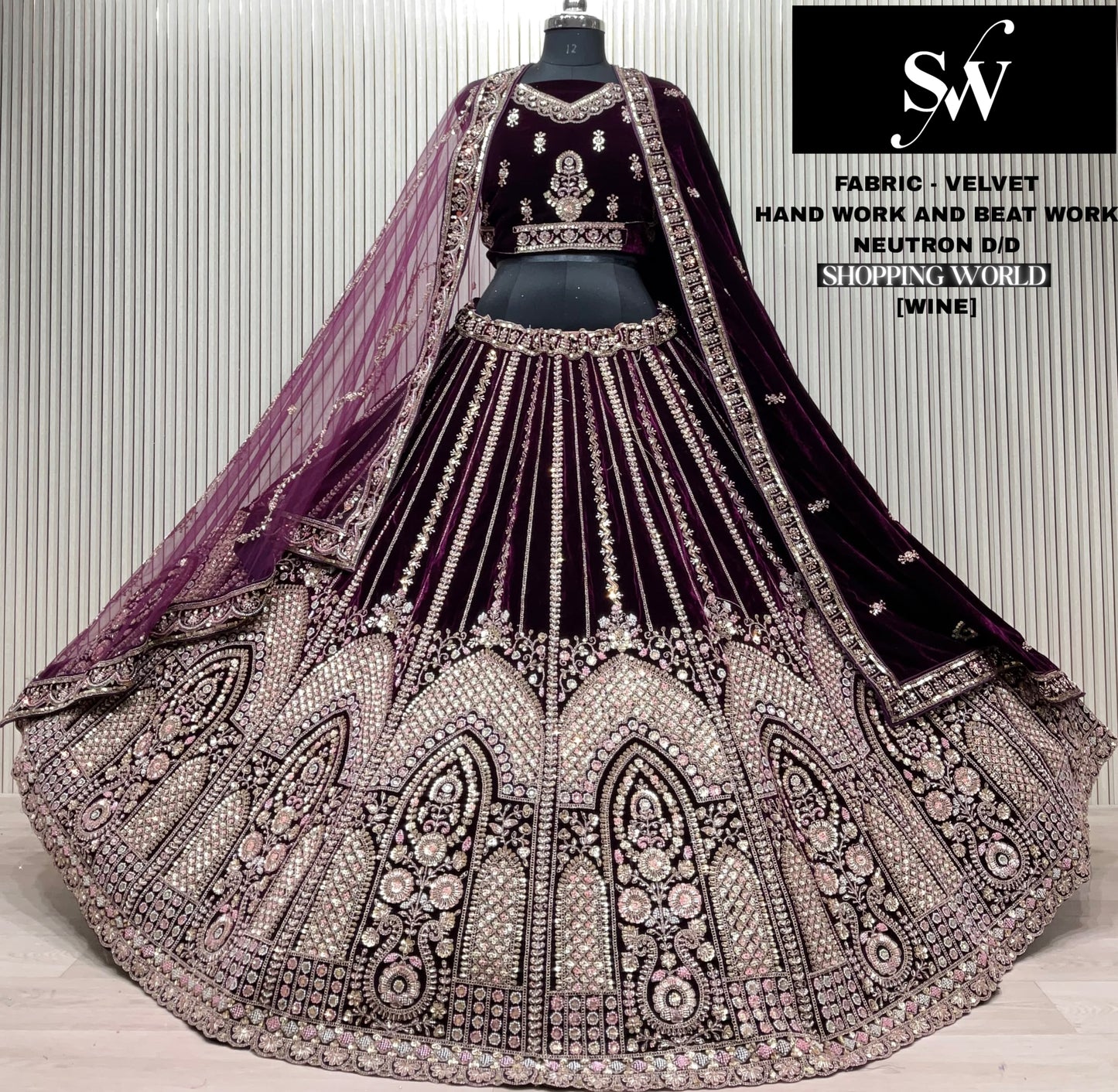 Engaging Rani pink Velvet Bridal Lehenga