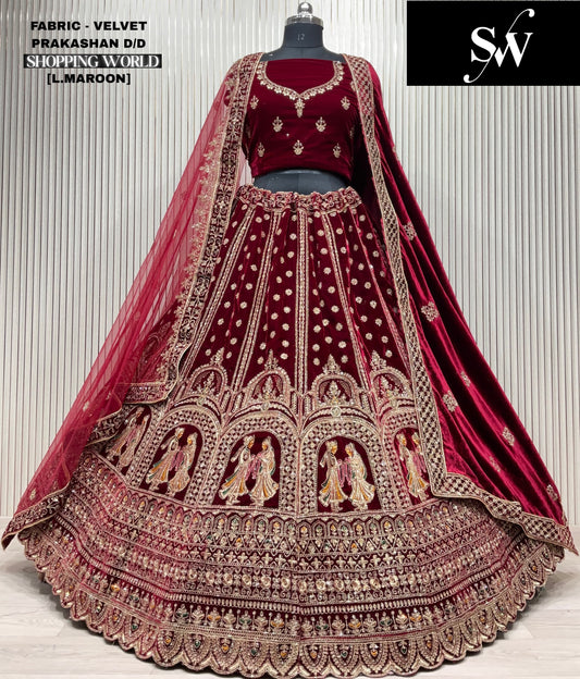 Tremendous Doli Barat Red Velvet Bridal Lehenga