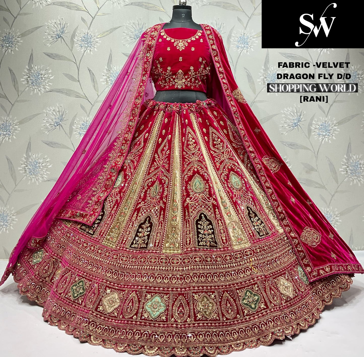 Glamorous Dark Maroon Velvet Bridal Lehenga