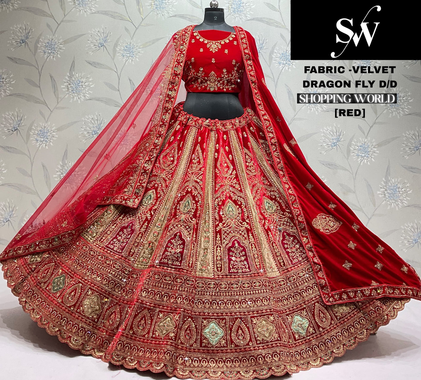 Astonishing Rani pink Velvet Bridal Lehenga