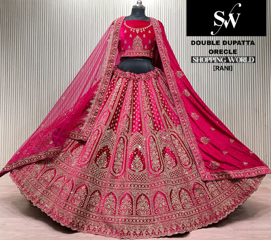 Lavishing light Maroon Double Dupatta Bridal Lehenga
