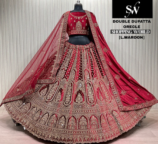 Pleasing Rani pink Double Dupatta Bridal Lehenga