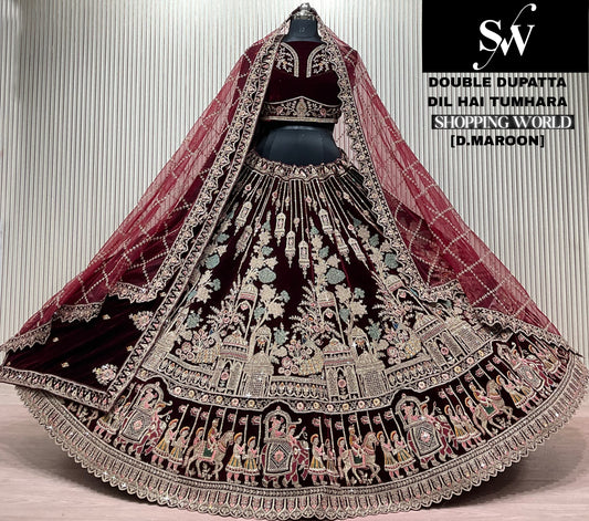 Beautiful Rani pink Double Dupatta Doli Barat Bridal lehenga