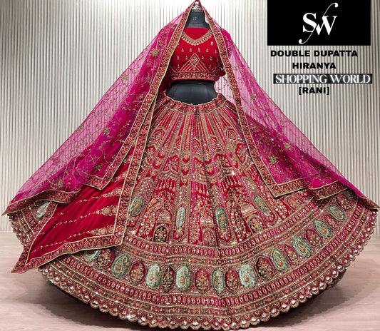 Fabulous Dark Maroon Double Dupatta Bridal lehenga