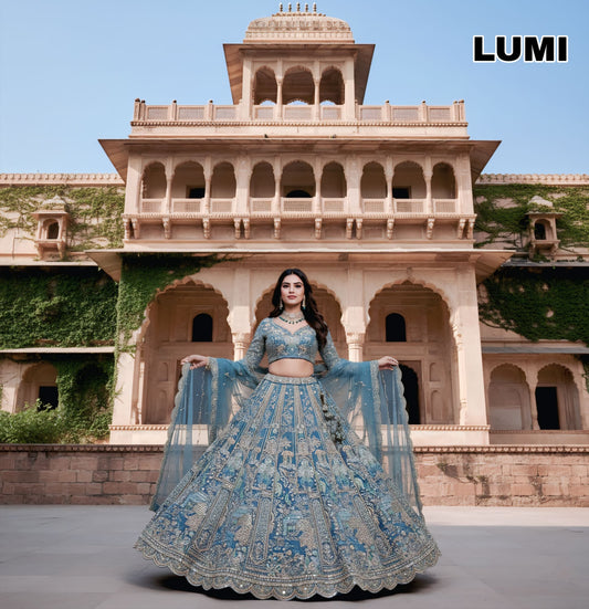 Astonishing Chiku golden Salsa lehenga