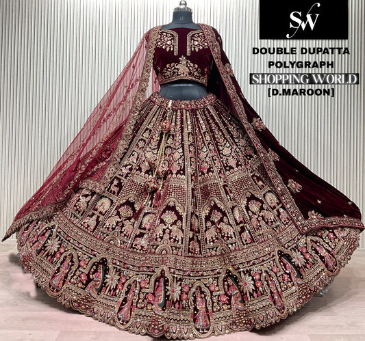Light Maroon Double Dupatta Peacock Bridal Lehenga