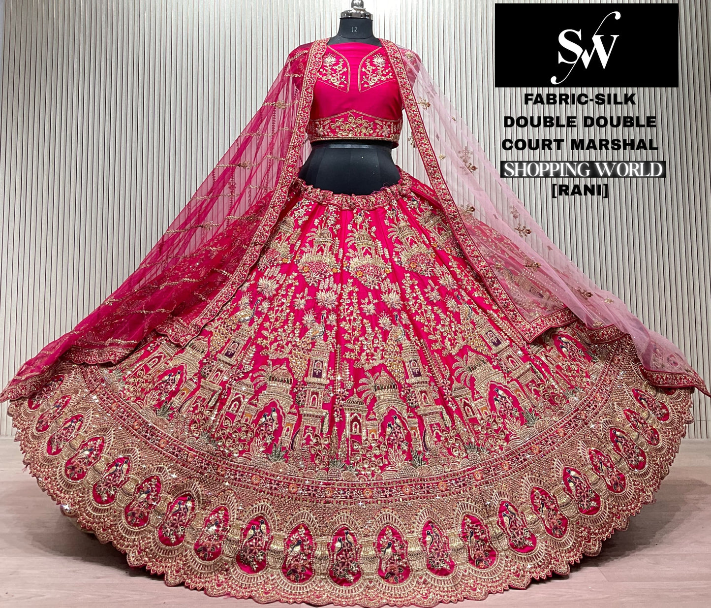 Red Peacock Silk Double Dupatta Bridal Lehenga