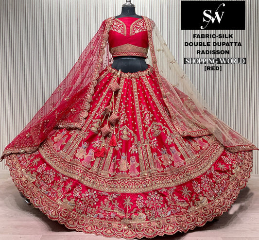 Rani pink Double Dupatta doll figures Silk Bridal Lehenga
