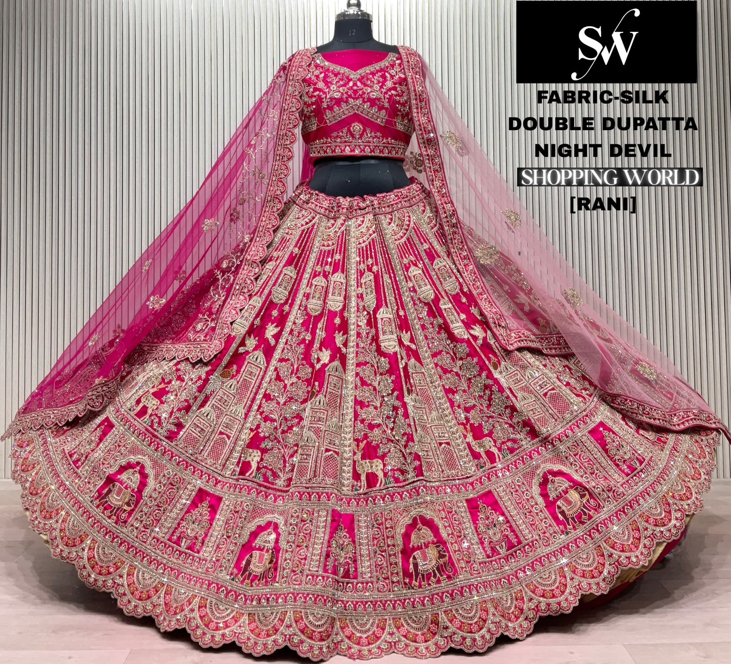 Red Double Dupatta peacock Silk Bridal Lehenga