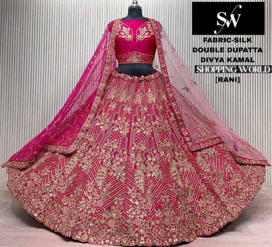 Red Double Dupatta Peacock Silk Bridal Lehenga
