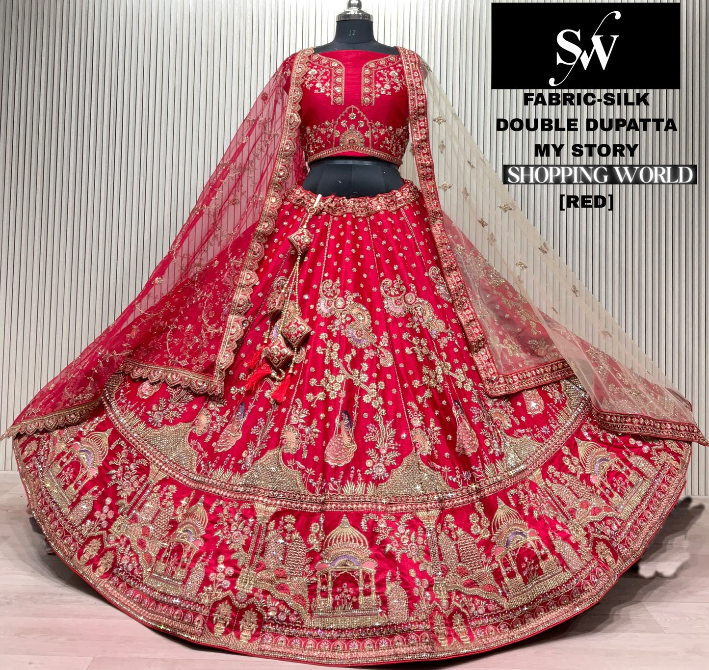 Rani pink Double Dupatta peacock Silk Bridal Lehenga