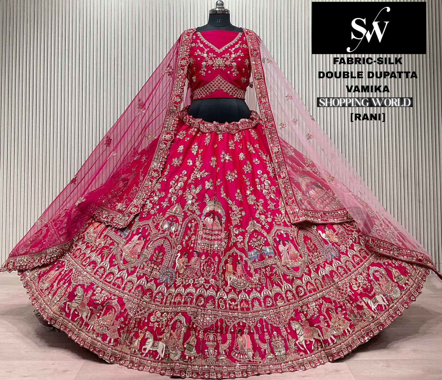 Red Silk Double Dupatta Peacock Bridal Lehenga