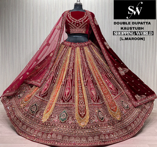 Dark Maroon Double Dupatta Bridal Lehenga