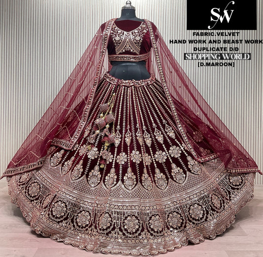 Light Maroon Velvet Bridal Lehenga