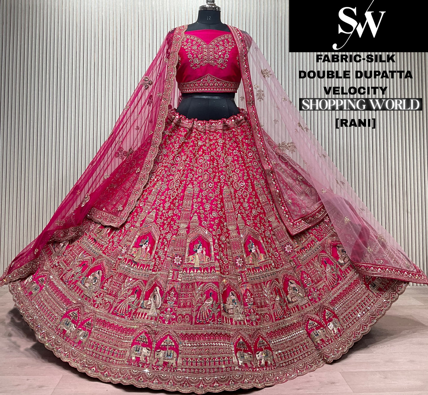 Red Peacock Double Dupatta Silk Bridal Lehenga