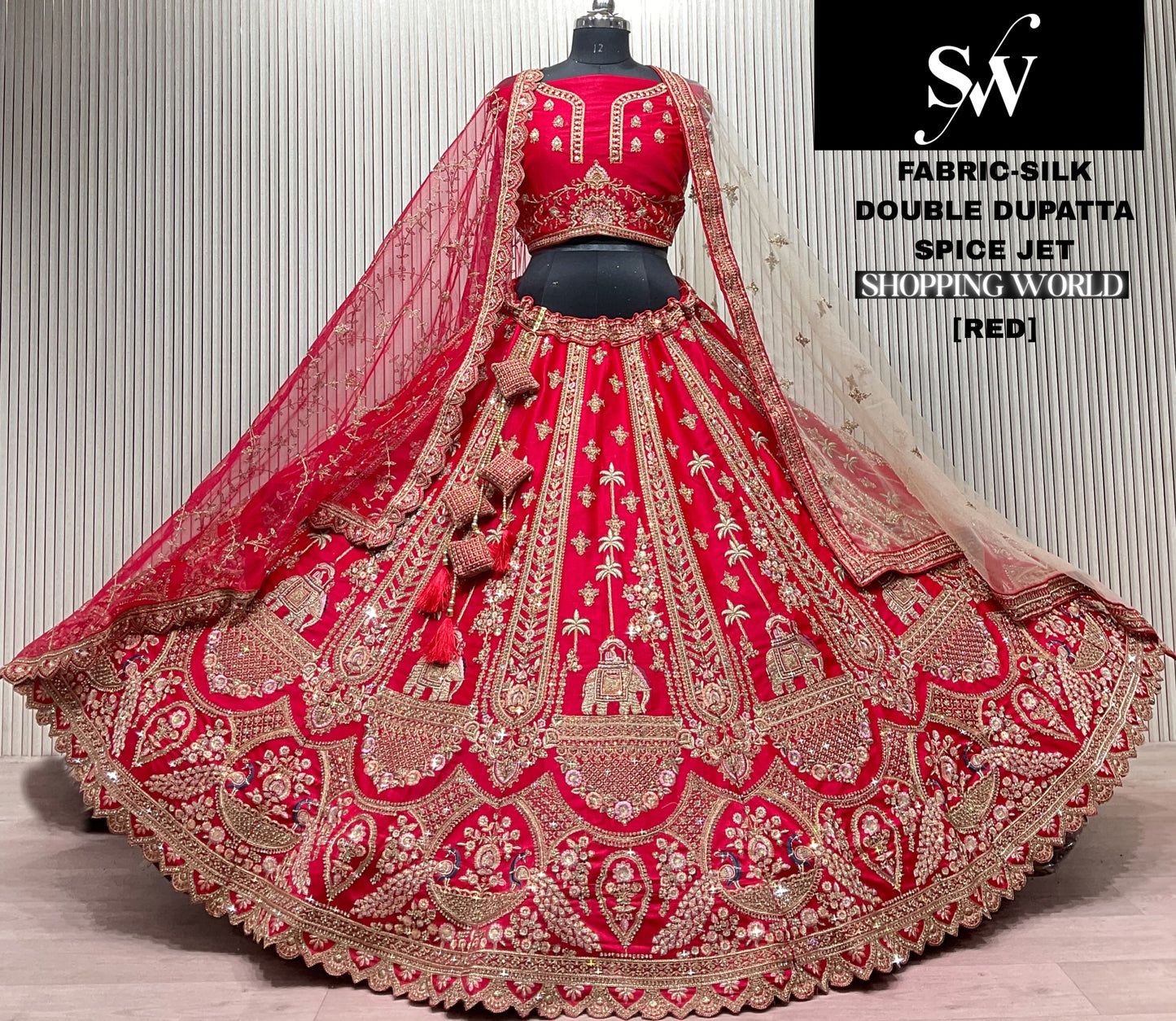 Rani pink Double Dupatta Peacock Silk Bridal Lehenga