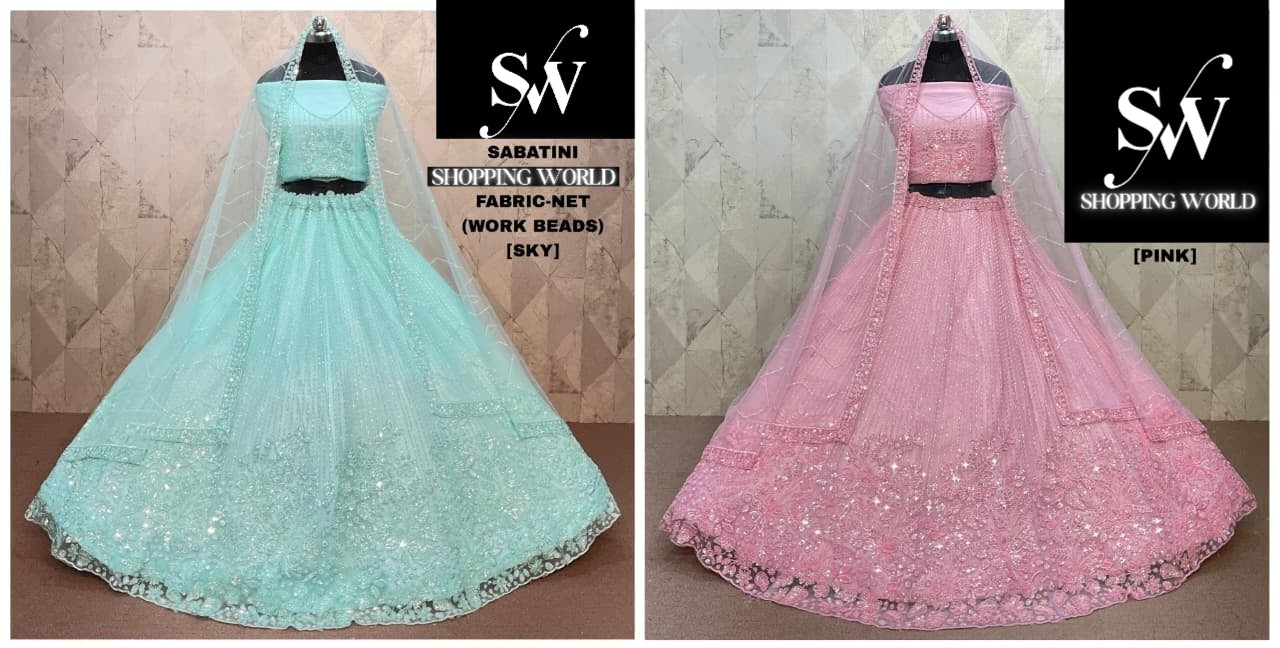 pink Sky blue Net Lehenga