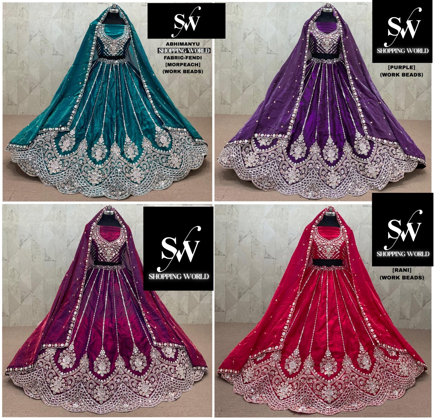 Purple Rani Pink Morpeach Blue Maroon Fendi Lehenga