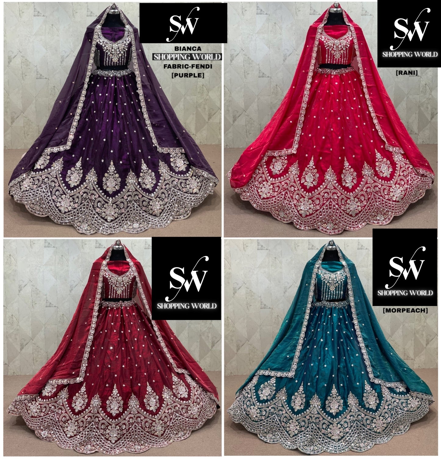 Purple Rani Pink Morpeach Blue Maroon Fendi Lehenga