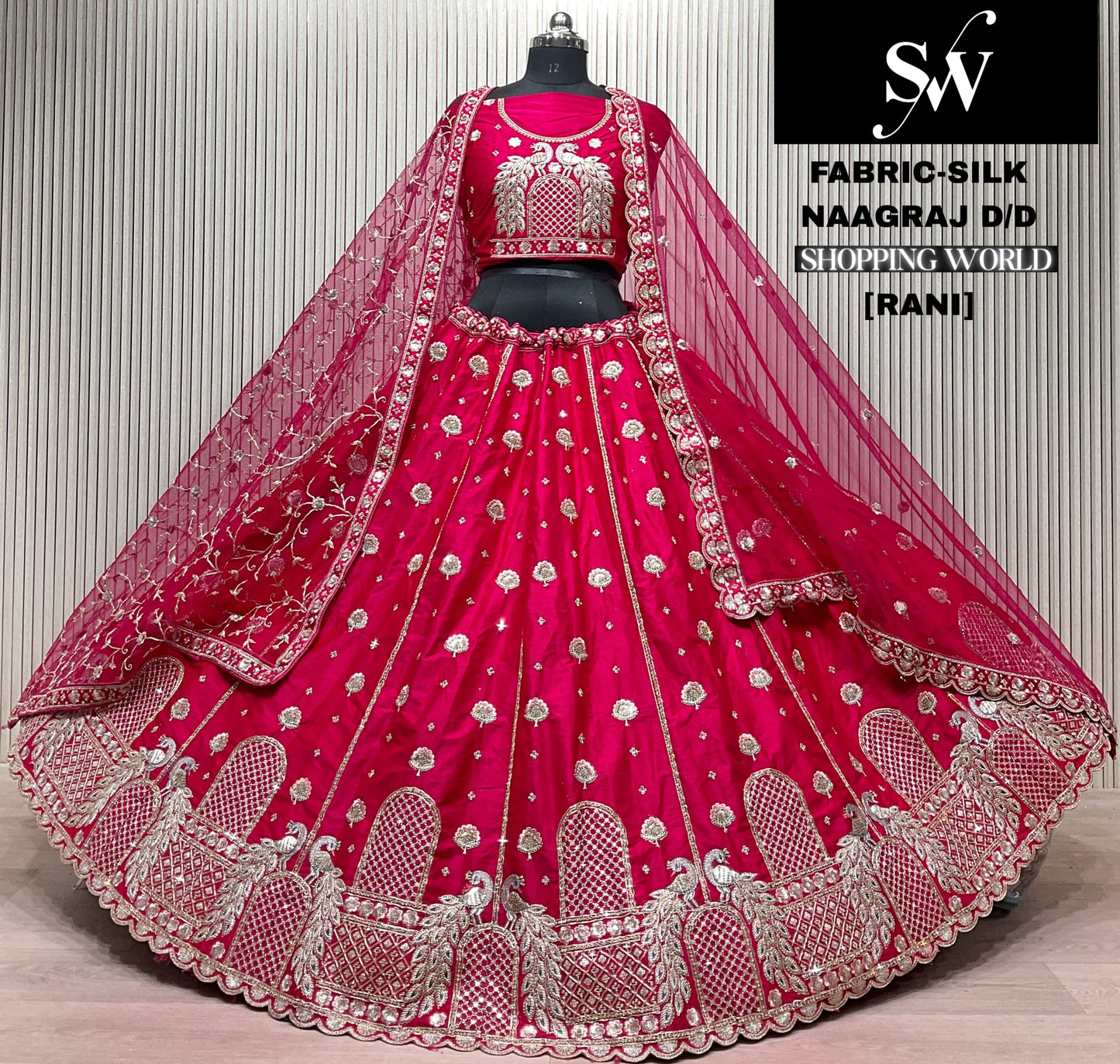 Rani pink Peacock Silk Bridal lehenga