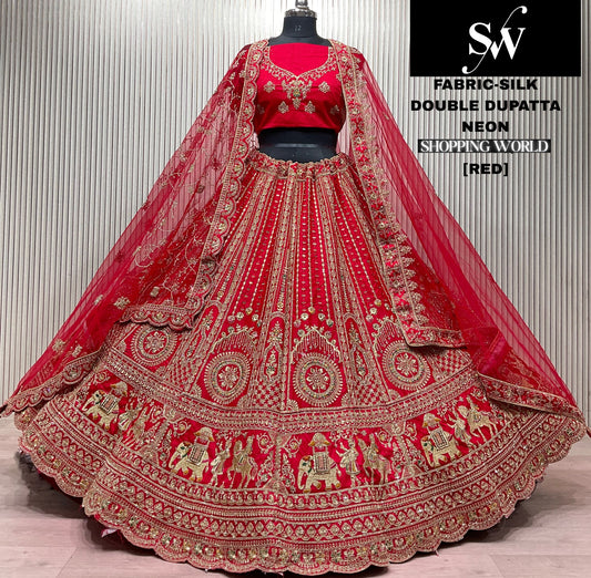 Rani pink Doli Barat Double Dupatta Silk Bridal lehenga