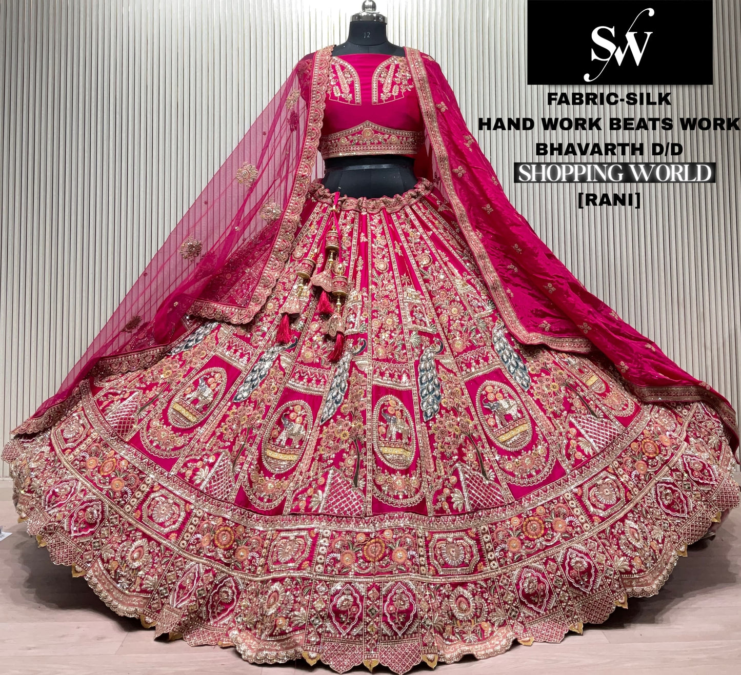 Rani pink peacock Silk bridal lehenga