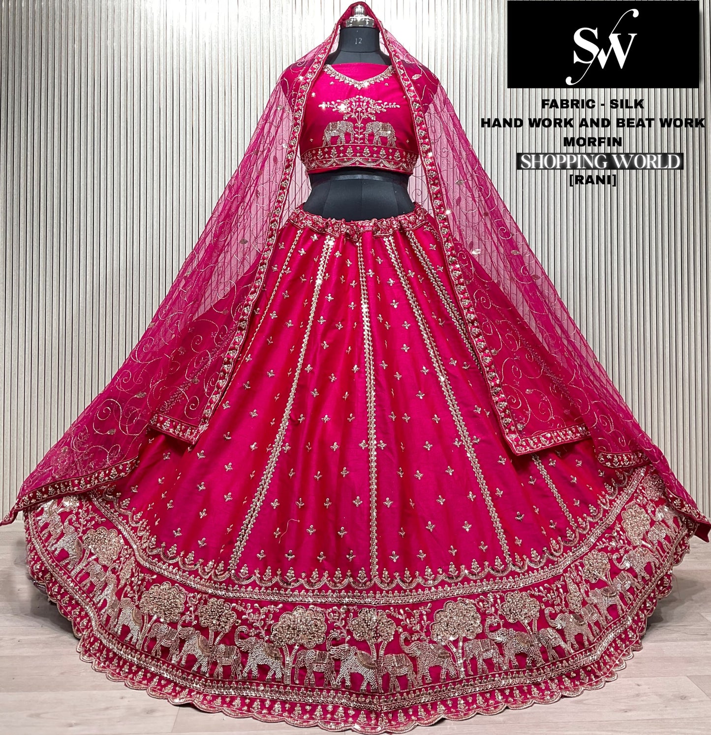 Rani pink Silk bridal lehenga