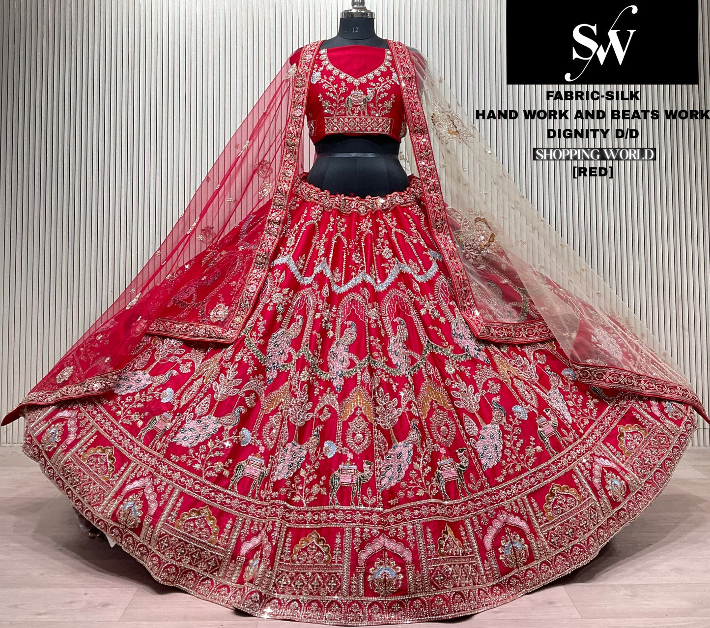 Red peacock Silk bridal lehenga