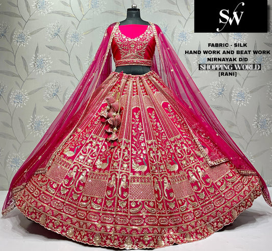 Chiku Golden peacock Silk bridal lehenga