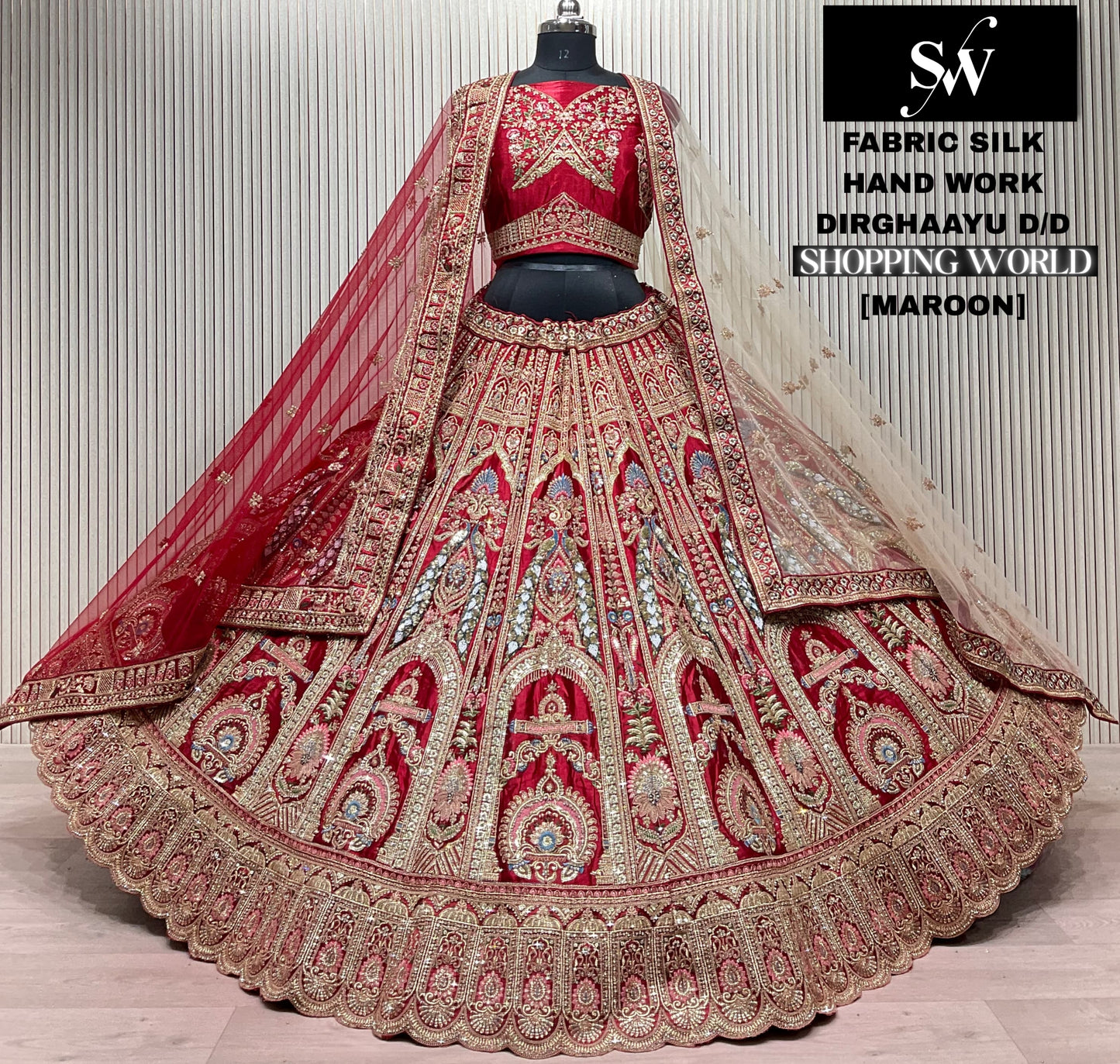 Rust Orange Peacock Silk Bridal lehenga