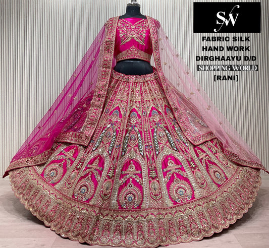 Rust Orange Peacock Silk Bridal lehenga