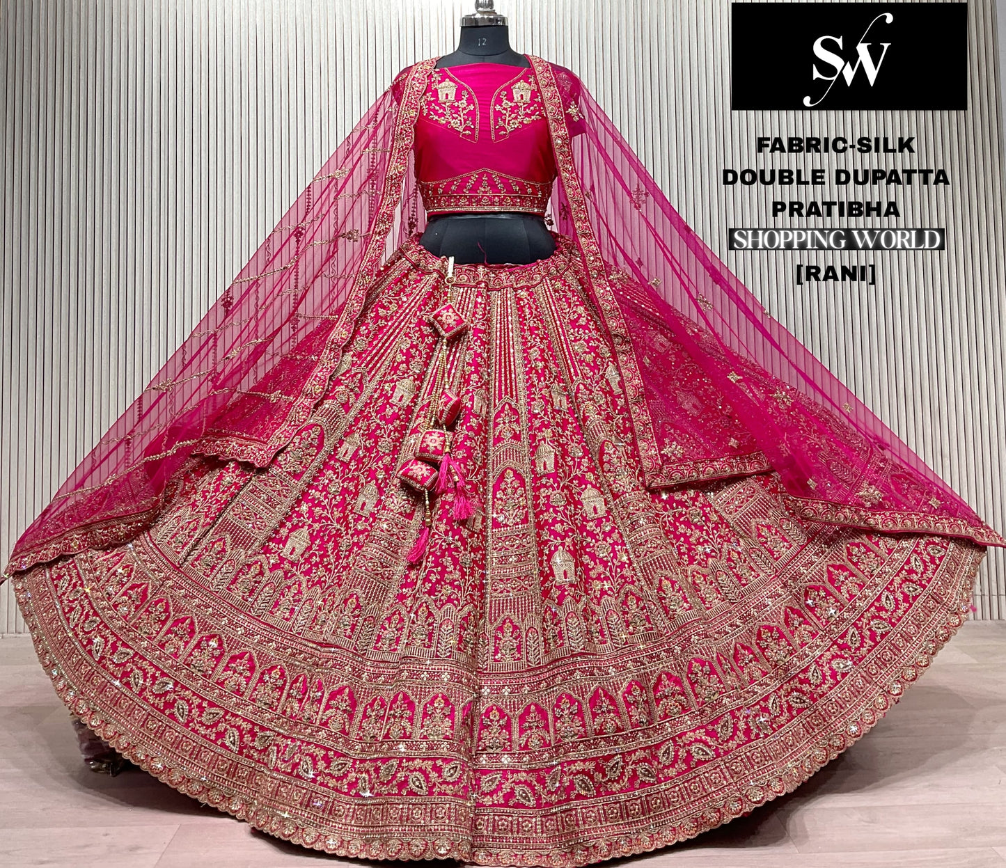 Red Silk Double Dupatta Bridal lehenga
