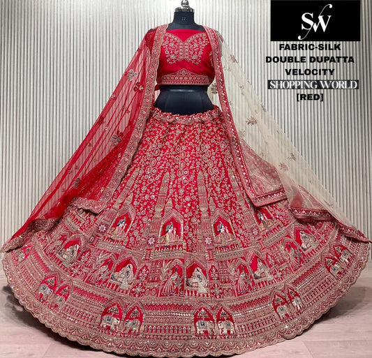 Rani Pink Silk Double Dupatta Bridal lehenga